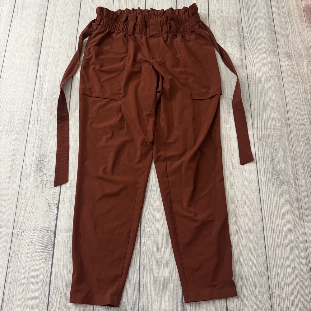 Athleta Skyline Pant Womens 6 Rust Brown Paper‎ Bag Belted Performance Slack